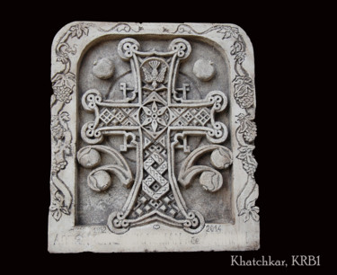 Skulptur mit dem Titel "Khatchkar colombe" von Nicolas Bouriot (KRB1), Original-Kunstwerk, Stein