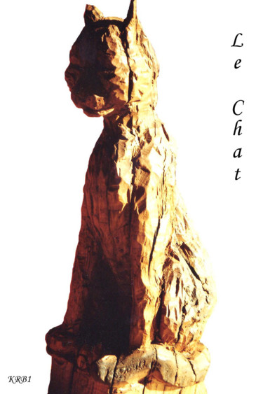 Skulptur mit dem Titel "Chat" von Nicolas Bouriot (KRB1), Original-Kunstwerk, Holz