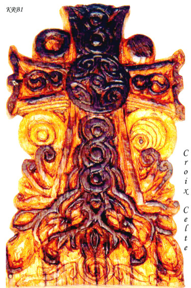 Sculpture titled "Croix celte" by Nicolas Bouriot (KRB1), Original Artwork, Wood
