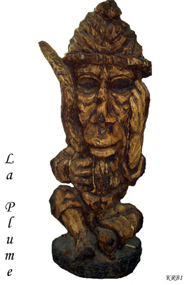 Skulptur mit dem Titel "La Plume" von Nicolas Bouriot (KRB1), Original-Kunstwerk, Holz