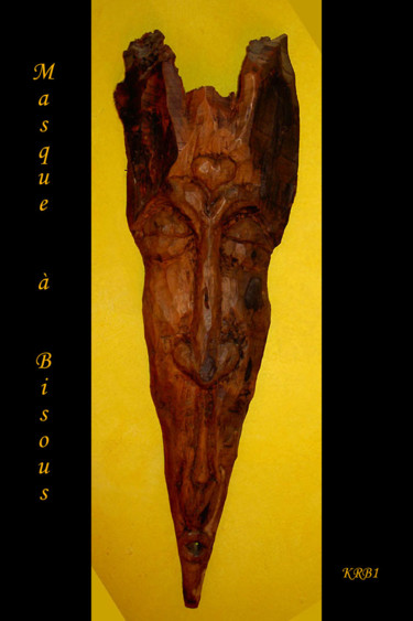 Sculpture intitulée "Masque à Bisous" par Nicolas Bouriot (KRB1), Œuvre d'art originale, Bois