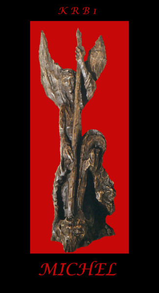 Sculpture titled "Saint Michel" by Nicolas Bouriot (KRB1), Original Artwork, Wood