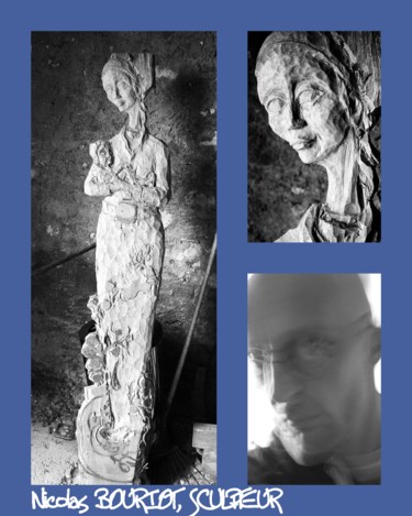 Скульптура под названием "Vierge La Nouvelle…" - Nicolas Bouriot (KRB1), Подлинное произведение искусства, Дерево