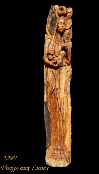 Sculptuur getiteld "Vierge aux Lunes" door Nicolas Bouriot (KRB1), Origineel Kunstwerk, Hout