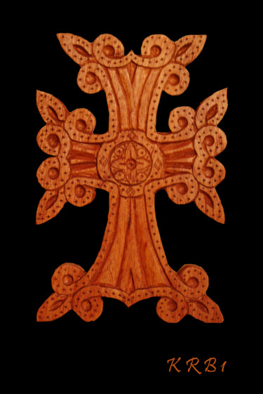 Sculpture titled "Croix arménienne Ra…" by Nicolas Bouriot (KRB1), Original Artwork, Wood
