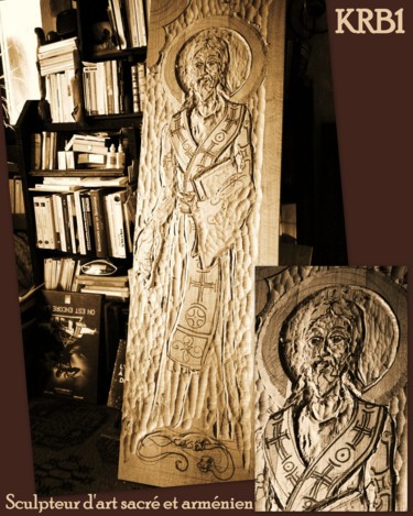 Sculpture titled "Baptistère de Beaum…" by Nicolas Bouriot (KRB1), Original Artwork, Wood