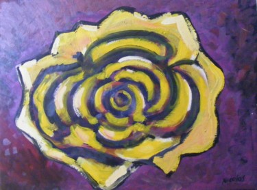 Картина под названием "Rose jaune" - Nicolas Cavuoto, Подлинное произведение искусства, Масло