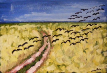 Peinture intitulée "Champs de blés aux…" par Nicolas Cavuoto, Œuvre d'art originale, Huile