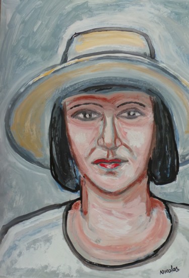 Peinture intitulée "La dame au chapeau" par Nicolas Cavuoto, Œuvre d'art originale, Huile