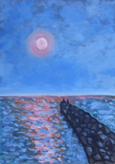 Peinture intitulée "Lune rousse" par Nicolas Cavuoto, Œuvre d'art originale, Huile