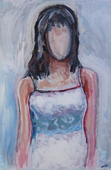 Peinture intitulée "Jeune femme en blanc" par Nicolas Cavuoto, Œuvre d'art originale, Huile