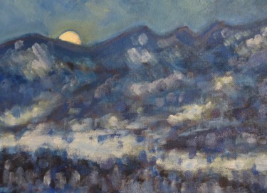 Painting titled "Lever de lune (1)" by Nicolas Cavuoto, Original Artwork, Oil