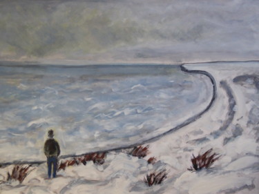 Pintura intitulada "La plage blanche" por Nicolas Cavuoto, Obras de arte originais, Óleo