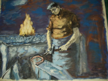 Peinture intitulée "Le maréchal ferrant" par Nicolas Cavuoto, Œuvre d'art originale, Huile