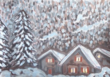 Painting titled "Soir d'hiver (3)" by Nicolas Cavuoto, Original Artwork, Oil