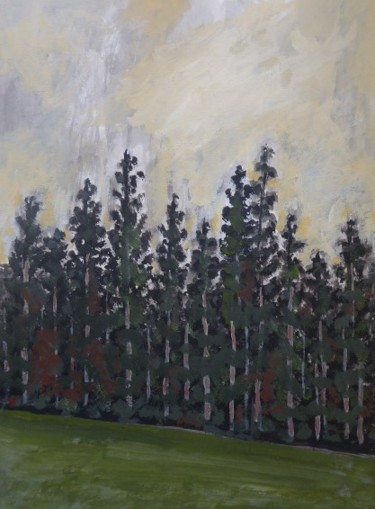 Painting titled "Forêt de sapins" by Nicolas Cavuoto, Original Artwork, Oil