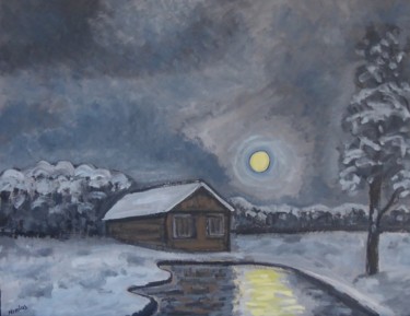 Pintura intitulada "Lune d'hiver (3)" por Nicolas Cavuoto, Obras de arte originais, Óleo