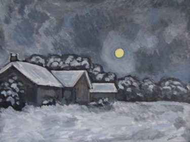 Painting titled "La campagne en hiver" by Nicolas Cavuoto, Original Artwork, Oil