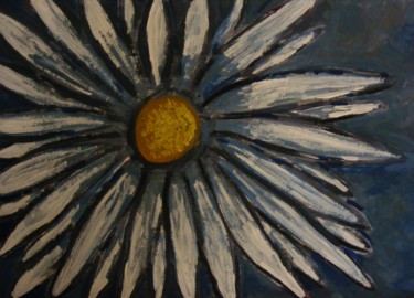 Painting titled "Marguerite bleue" by Nicolas Cavuoto, Original Artwork, Oil