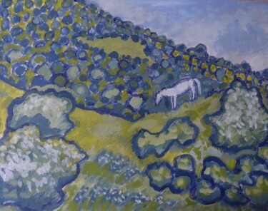 Painting titled "Le cheval blanc" by Nicolas Cavuoto, Original Artwork, Oil