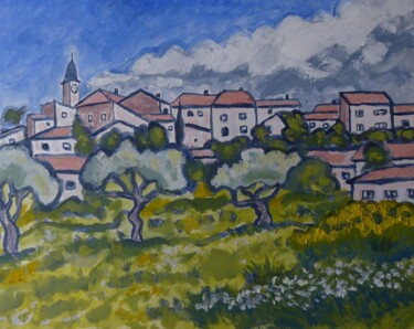 Painting titled "Village de Provence" by Nicolas Cavuoto, Original Artwork, Oil
