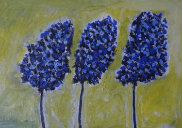 Pintura titulada "Fleurs bleues" por Nicolas Cavuoto, Obra de arte original, Oleo