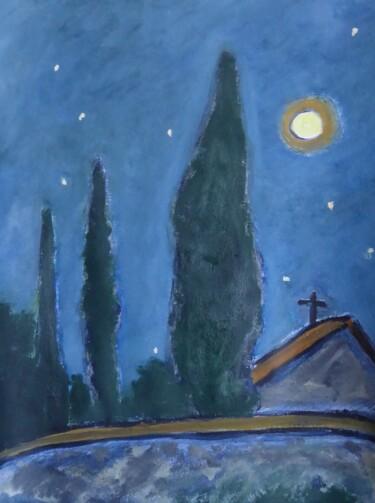 Картина под названием "Nuit d'été en Ardèc…" - Nicolas Cavuoto, Подлинное произведение искусства, Масло
