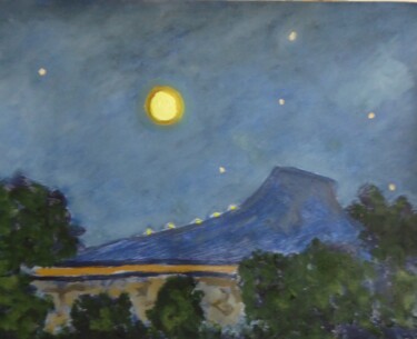 Painting titled "Nuit en Ardèche (3)" by Nicolas Cavuoto, Original Artwork, Oil