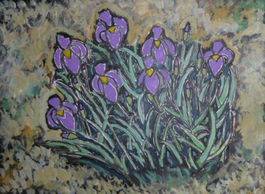 Painting titled "Les iris (1)" by Nicolas Cavuoto, Original Artwork, Oil