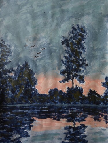 Peinture intitulée "L'étang" par Nicolas Cavuoto, Œuvre d'art originale, Huile