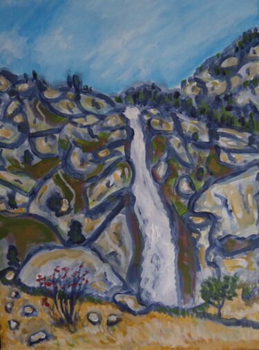 Painting titled "La cascade de La Pi…" by Nicolas Cavuoto, Original Artwork, Oil Mounted on Wood Stretcher frame