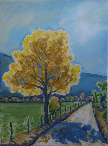 Painting titled "Chemin de campagne…" by Nicolas Cavuoto, Original Artwork, Oil Mounted on Wood Stretcher frame