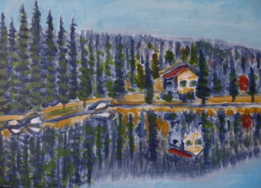 Painting titled "Matin au lac du Pou…" by Nicolas Cavuoto, Original Artwork, Oil