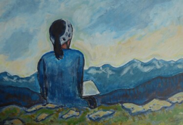Painting titled "Contemplation" by Nicolas Cavuoto, Original Artwork, Oil Mounted on Wood Stretcher frame