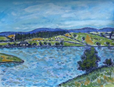 Peinture intitulée "Vue sur le lac Deve…" par Nicolas Cavuoto, Œuvre d'art originale, Huile