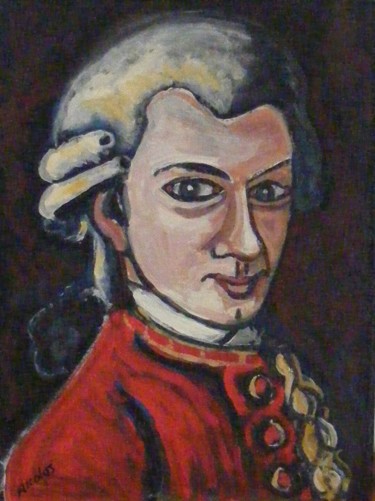 Painting titled "W A Mozart" by Nicolas Cavuoto, Original Artwork, Oil