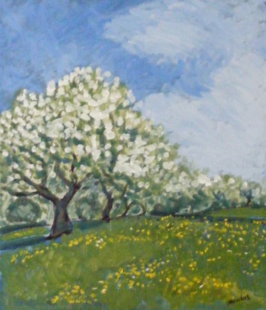 Peinture intitulée "Les cerisiers" par Nicolas Cavuoto, Œuvre d'art originale, Huile