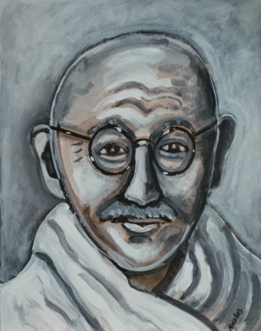Malerei mit dem Titel "Gandhi" von Nicolas Cavuoto, Original-Kunstwerk, Öl