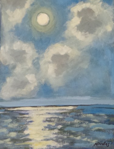 Painting titled "Clair de lune" by Nicolas Cavuoto, Original Artwork, Oil