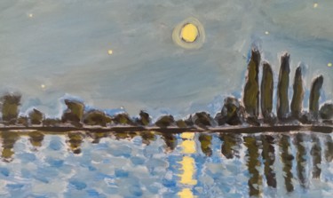 Peinture intitulée "Le lac paisible" par Nicolas Cavuoto, Œuvre d'art originale, Huile