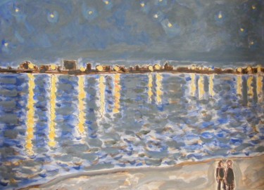 Pittura intitolato "Nuit étoilée" da Nicolas Cavuoto, Opera d'arte originale, Olio
