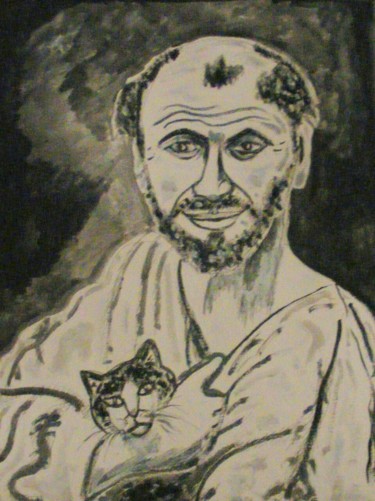 Malarstwo zatytułowany „G Klimt et son chat” autorstwa Nicolas Cavuoto, Oryginalna praca, Olej