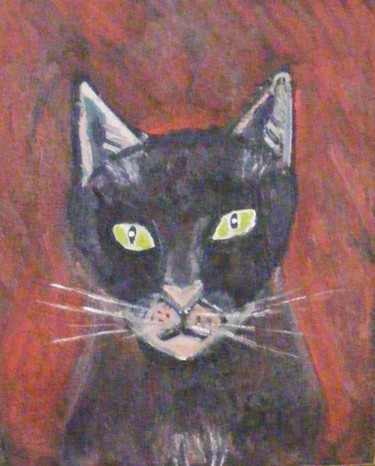 Painting titled "Chat noir" by Nicolas Cavuoto, Original Artwork, Oil
