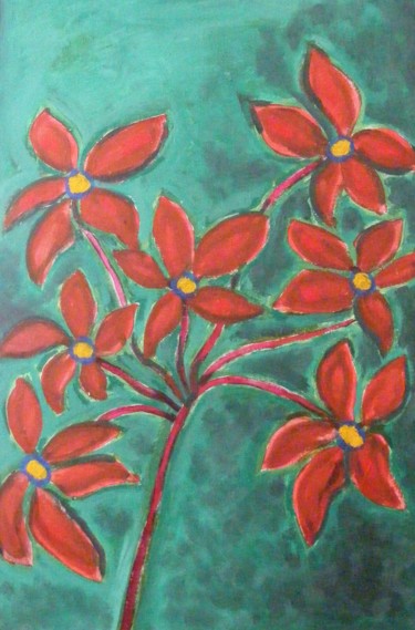 Peinture intitulée "Fleurs rouges" par Nicolas Cavuoto, Œuvre d'art originale, Huile