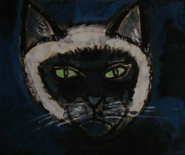 Painting titled "Tête de chat" by Nicolas Cavuoto, Original Artwork, Oil