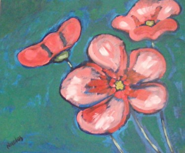 Painting titled "Fleurs au vent" by Nicolas Cavuoto, Original Artwork, Oil