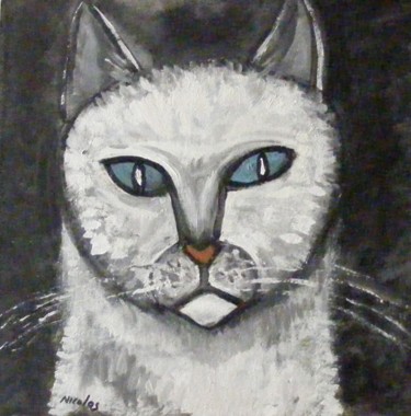 Painting titled "Chatte charmeuse" by Nicolas Cavuoto, Original Artwork, Oil