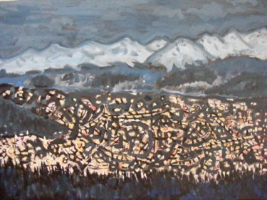 Peinture intitulée "Grenoble un soir" par Nicolas Cavuoto, Œuvre d'art originale, Huile