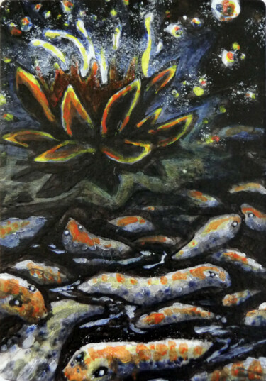 Картина под названием "Le Lotus Noir 02" - Nicolas Chambon (Crea-ture), Подлинное произведение искусства, Акрил Установлен н…