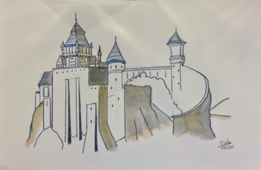 Zeichnungen mit dem Titel "Castle on the Hills" von Nicolas Chammat, Original-Kunstwerk, Bleistift